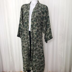 Resource One 100% silk green snake reptile print kimono cardigan topper One Size